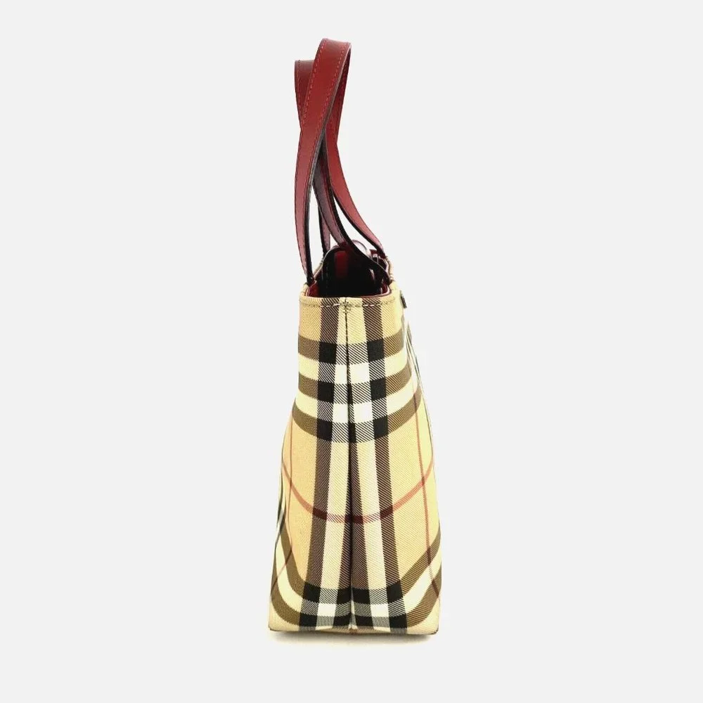 🔥🔥 sale.Burberry T-02-1 Handbag Small Tote Nova Check with Red Leather Straps, - Picture 8 of 17